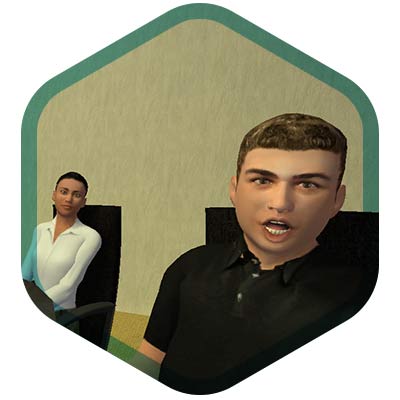 A virtual audience member asking a question as part of a testing setup using Virtual Orator.